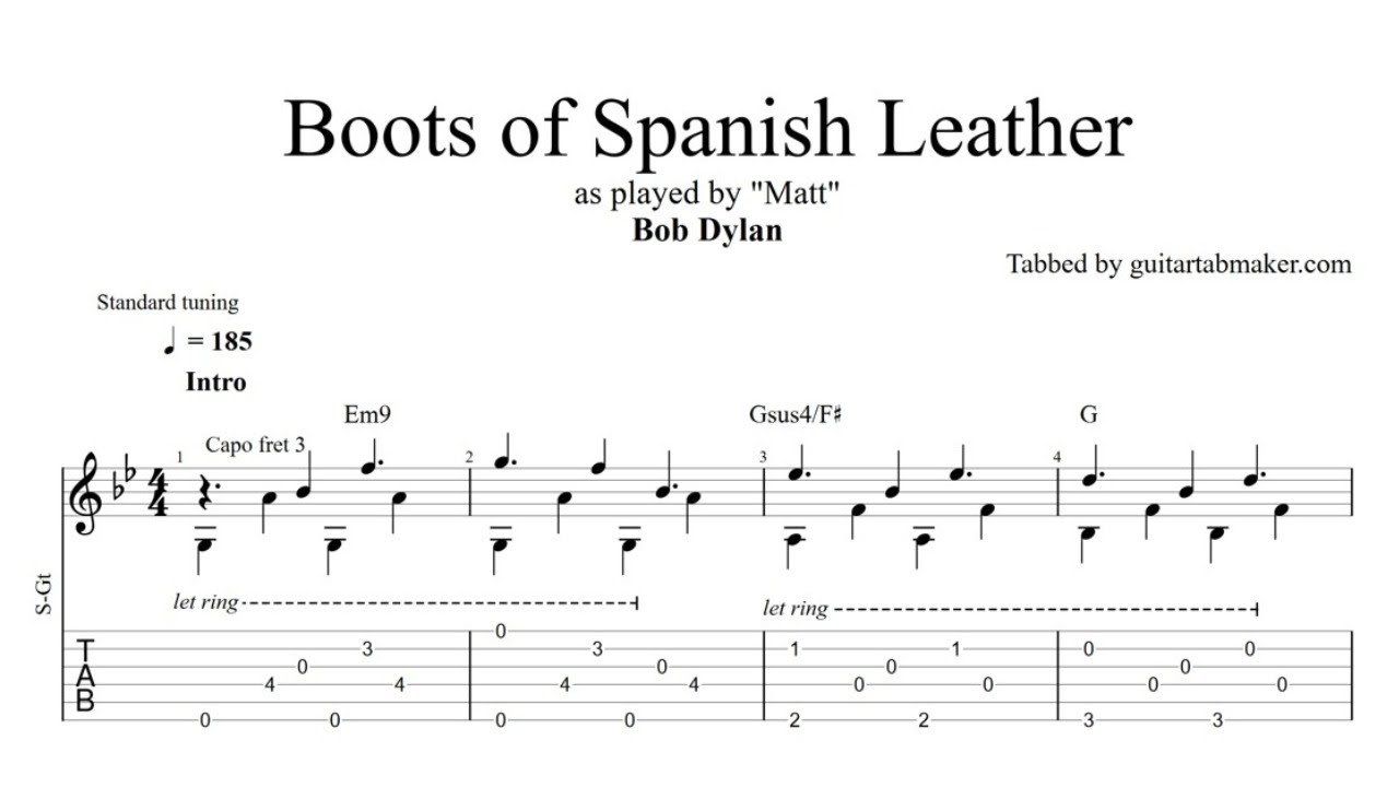 Boots of Spanish Leather TAB (Guitar Pro) fingerpicking acoustic guitar tabs