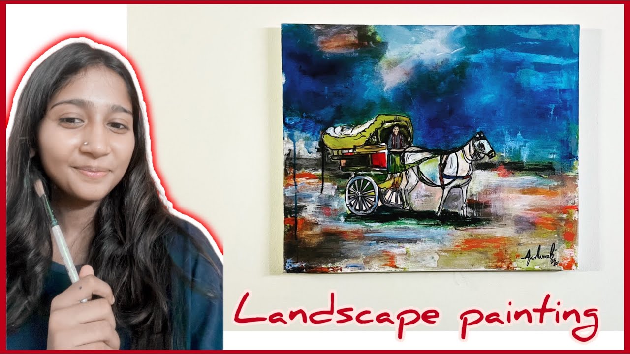 How to paint a landscape painting with acrylic color . - YouTube