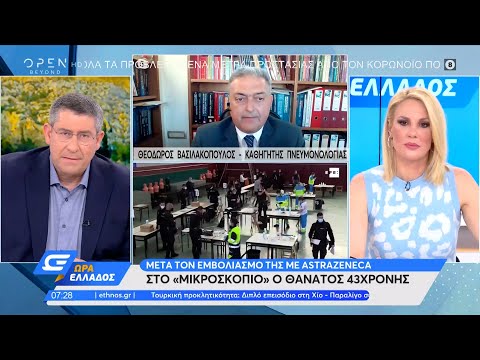 Ο καθηγητής Θ.Βασιλακόπουλος για τον θάνατο της 43χρονης μετά τον εμβολιασμό με AstraZeneca