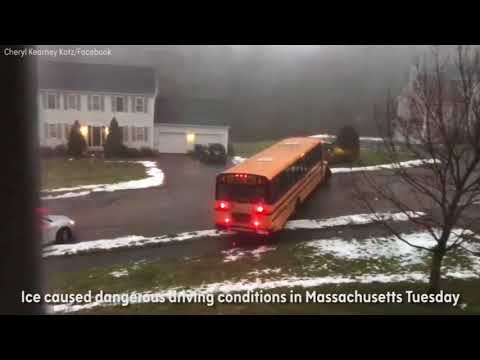 School bus with 29 children aboard slides out of control on ice