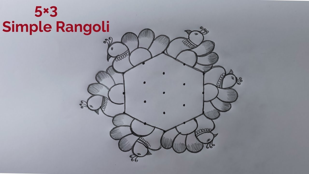 Simple Peacock Rangoli Design 5×3 🌺 5 Dot Mayil Kolam 🌺 Thaipusam simple Kolam 🌺Easy Peacock Muggulu