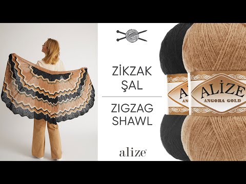 Alize Angora Gold ile Zikzak Şal • Zigzag Shawl • Зиг Заг Шаль