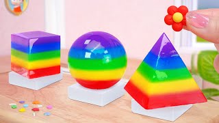 Geometric Shape Challenge!! Making Different Shapes Of Miniature Rainbow Jelly  By Mini Cakes