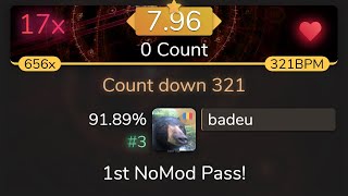 [7.96⭐] badeu | t+pazolite - Count down 321 [0 Count] 91.89% {#3 💖 17❌} - osu!