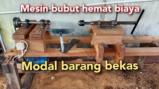 Bubut kayu - membuat mesin bubut kayu rakitan dari barang bekas