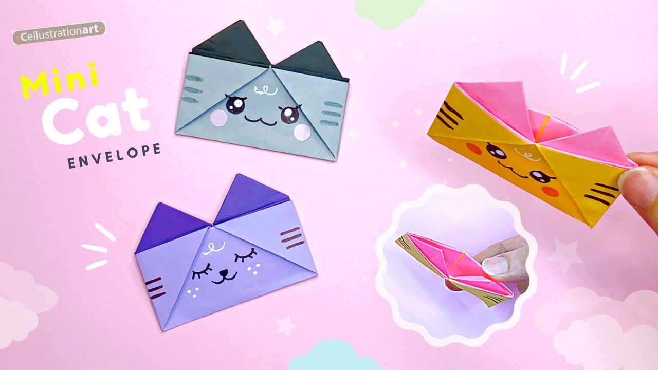 How to Make a Mini Origami Envelope | No Glue Cat Origami Envelope | DIY Paper Envelope