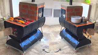 Outdoor multi purpose oven _ creative ideas from cement and non iron barrels