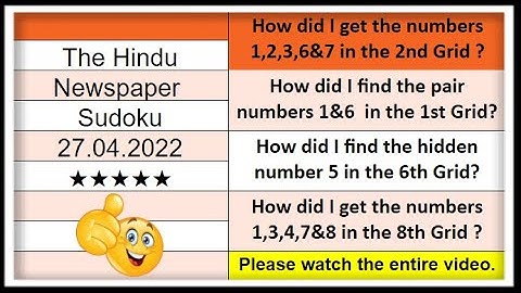 🔴🔊How to Solve The Hindu Sudoku 5 Star | Step by Step Solution | 27.04.2022|  Level ★★★★★