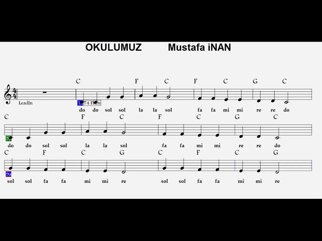 OKULUMUZ--(Daha Dün Annemizin)--C-(2 Sesli)--:Guitar,Flute,Melodica,Recorder,Violin,Keyboard. class=