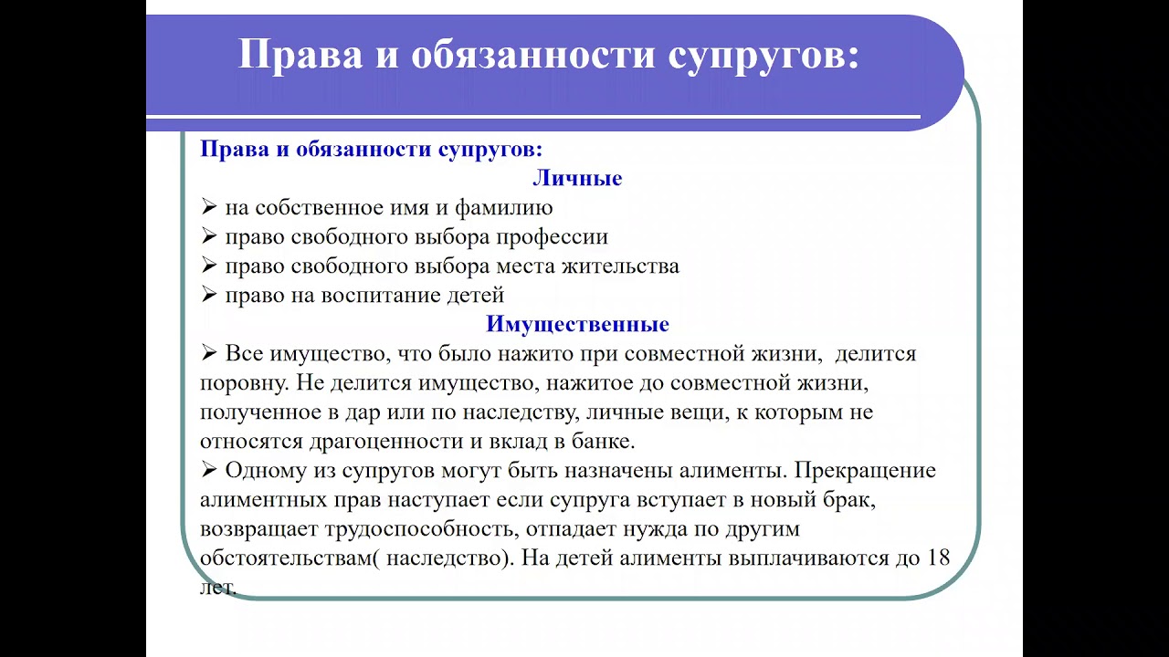 Примеры обязанностей супругов. Обязанности супругов по семейному кодексу.