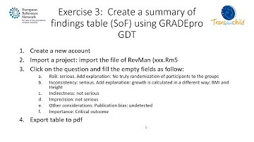 CPG Exercise 3: Create a summary of findings table (SoF) using GRADEpro GDT