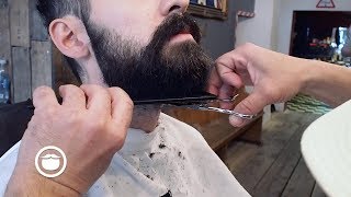 Rounded Beard Trim for Medium Beard at Barbershop