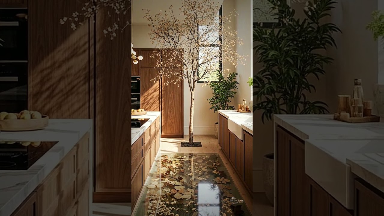 Kitchen - dry tree complete with leaves and flowers slice resin  Flooring 2025 TRENDS 