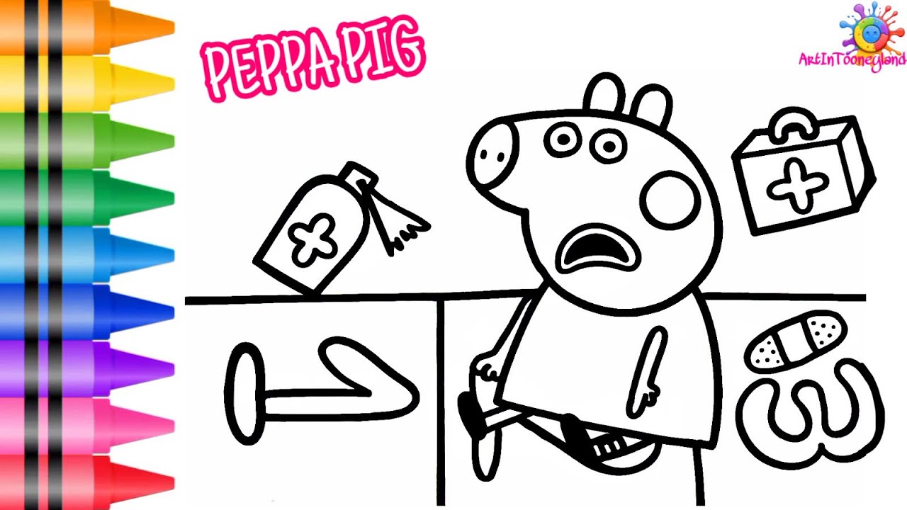 Draw and color Peppa Pig Who Fell 🐷☹️🩹 Drawings For Kids