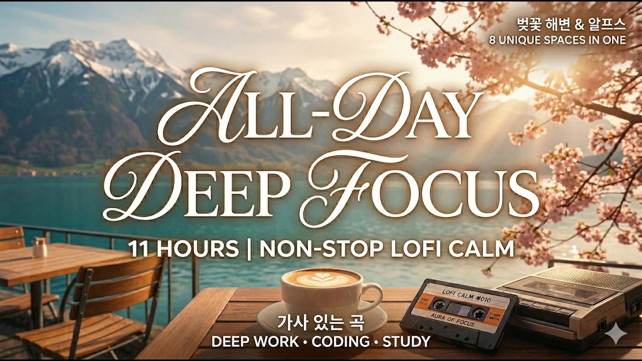 [11Hours] [Playlist] 🌸11시간 끊기지 않는 몰입, All-Day Deep Focus | 에메랄드 해변과 벚꽃 ...