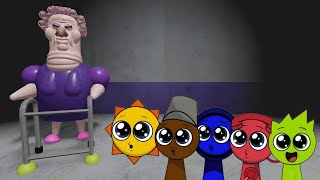 Sprunki Baby Mr.Sun, Brud, Jevin, Telephone & Owakcx Played Run From Evil Grandma Obby in ROBLOX