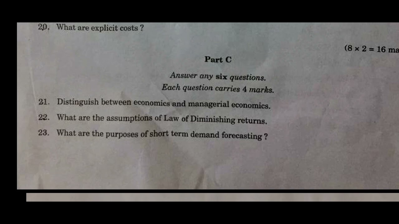 MANAGERIAL ECONOMICS Previous Question Paper 2018 First Semester 