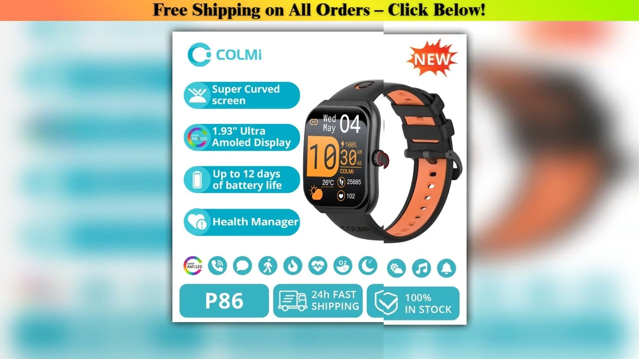COLMI P86 1.93" AMOLED Smartwatch Men Health Manager Bluetooth Call IP68 Waterproof Smart Watch
