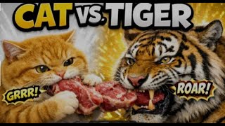 Cute Chubby Cat Vs Tiger Fighting Over Chicken Meat
