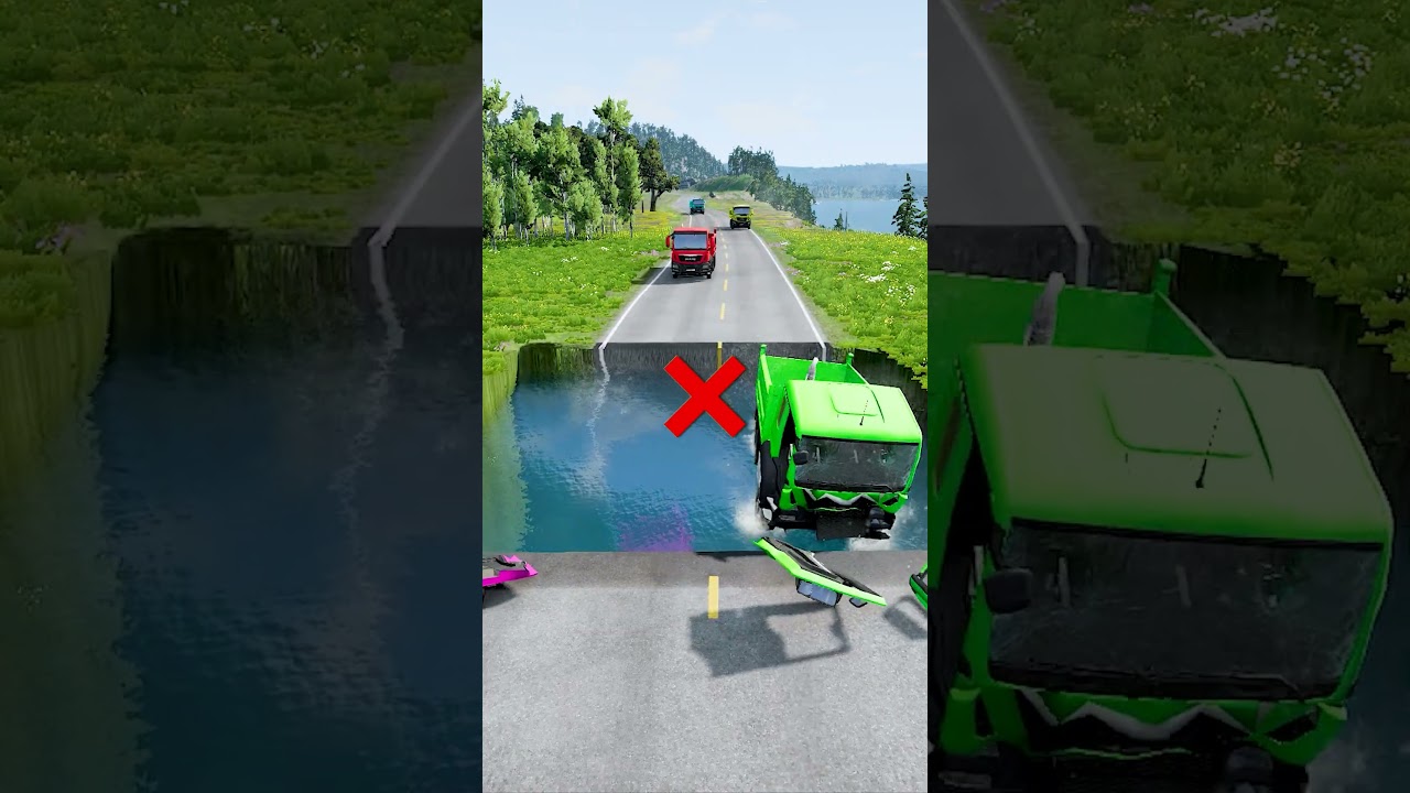 Dump trucks vs massive water pit #76 