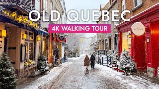 [4K] Old Quebec Walking Tour ❄️ First Snow, Petit-Champlain \u0026 Château Frontenac