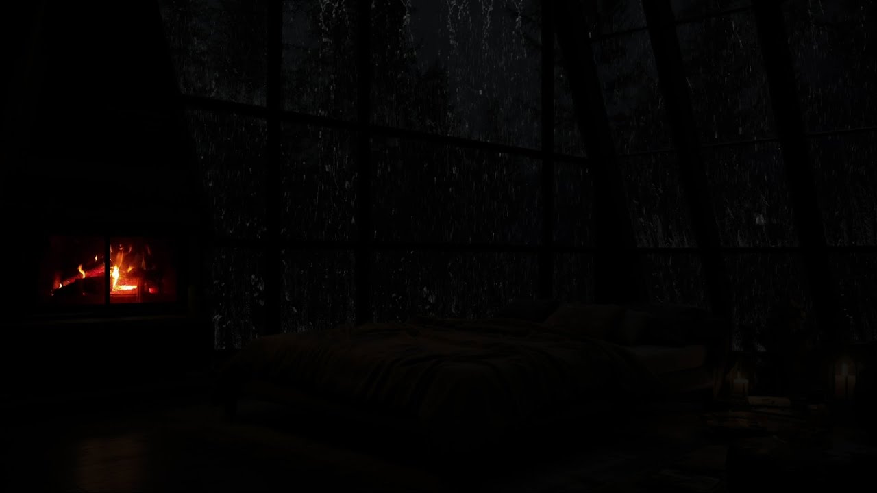Rainy Night in a Wooden Cabin 🌧️Soothing Fireplace & Rain Sounds for ...