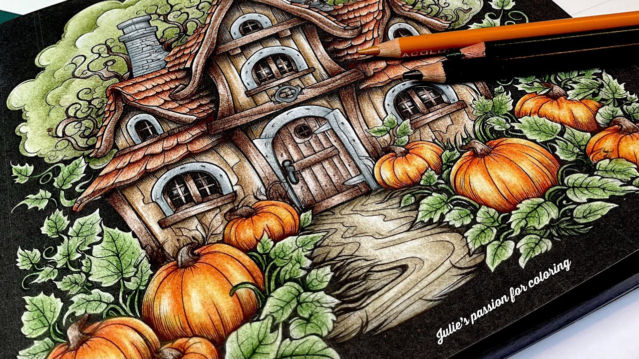 🎃Autumn harvest in the Good witches Midnight garden by Myra Rowse ✏️ prismacolor pencils