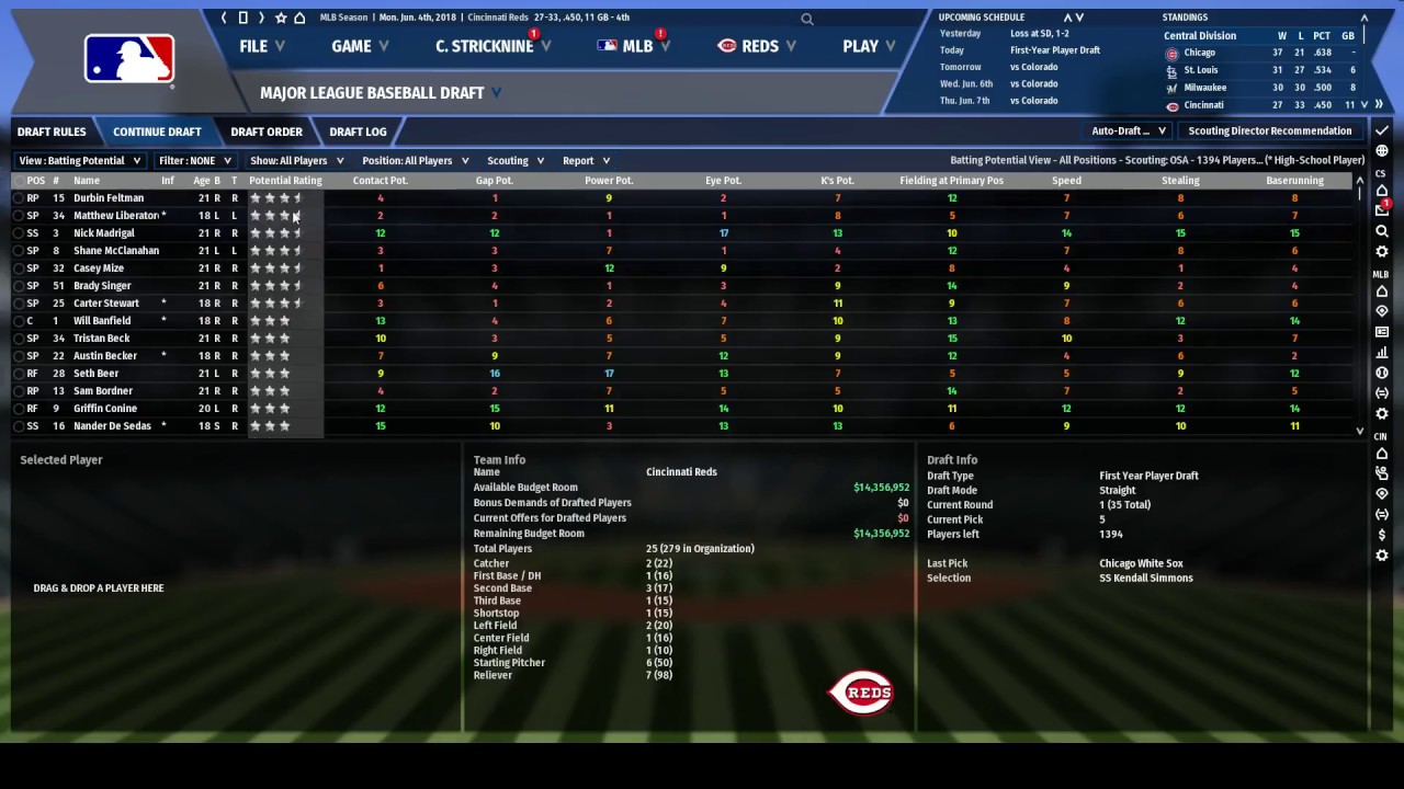 OOTP 19 Reds GM Challenge Episode 2 - Draft