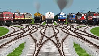 9 High Speed Trains Crossing By Bumpy Branched Railroad Tracks || train simulator classic 