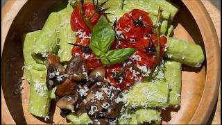 RECETTE DE PATES SAUCE BURRATA BASILIC - TOMATES ROTIES & CHAMPIGNONS