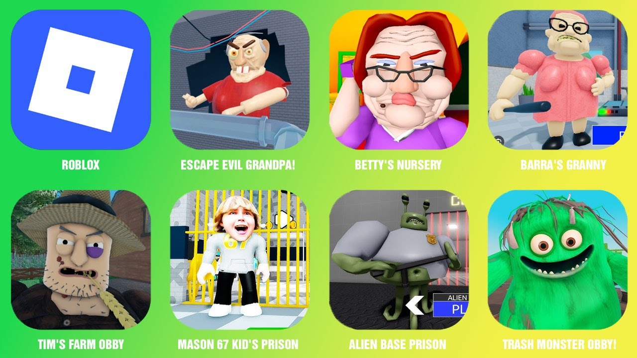 MASON 67 KID'S PRISON, BETTY'S NURSERY, TIM'S FARM OBBY, ESCAPE EVIL GRANDPA!, TRASH MONSTER OBBY!!!