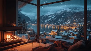 A Cozy Christmas Night From A Penthouse In Sweden🎄 Snowfall Winter Ambience With Crackling Fireplace