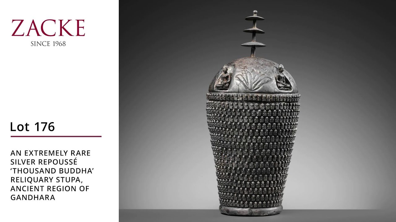Lot176: EXTREMELY RARE SILVER REPOUSSÉ 'THOUSAND BUDDHA' RELIQUARY ...
