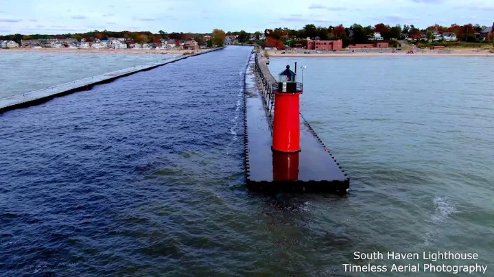 South Haven Lighthouse Peak Fall Colors, 4K drone Tour Pure Michigan