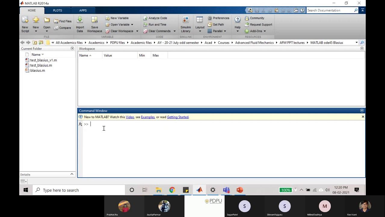 Advanced fluid mechanics Solution of Blasius profile using ODE45 in