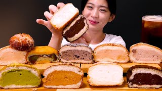 🥯Doughnut with a lot of cream💕| Abebe Bakery Donut - Chocolate, Green tea, Peanut ASMR Mukbang