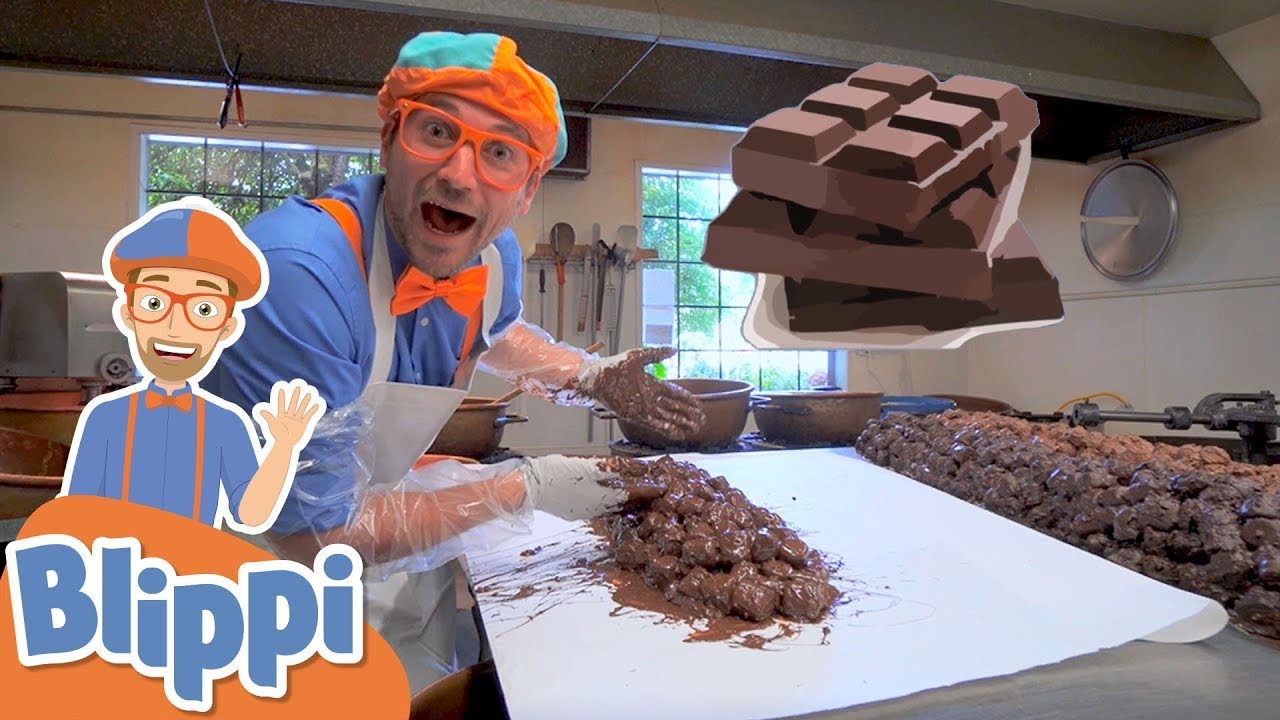 Blippi visita una fábrica de chocolates - Blippi Españo | Aprende Colores y Objetos