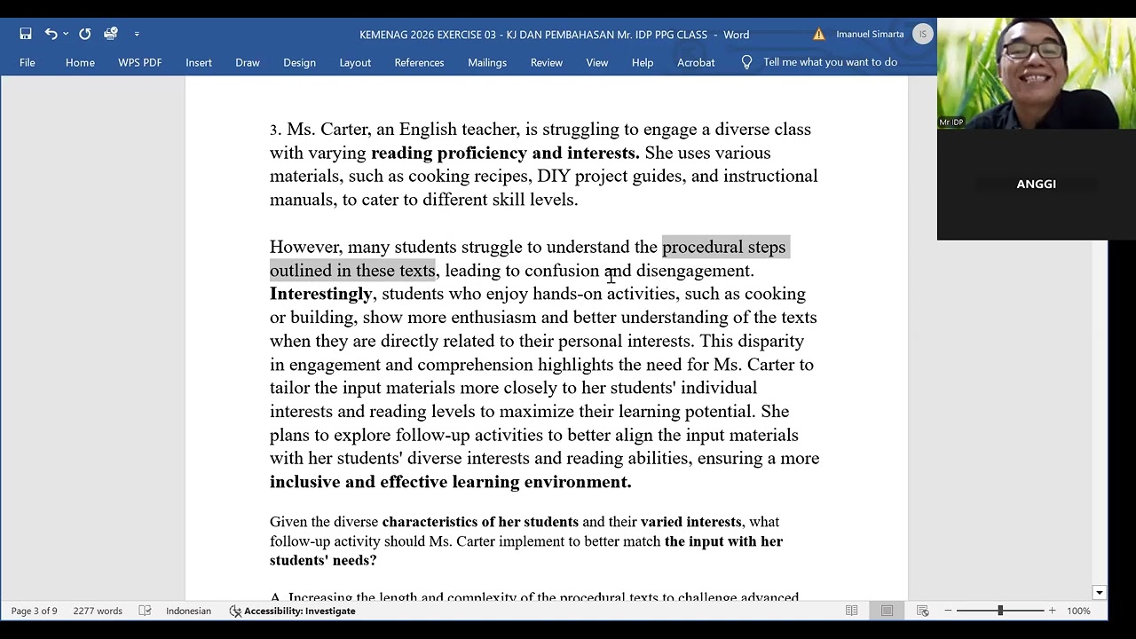 SOAL UP PPG KEMENAG BAHASA INGGRIS - Mr IDP
