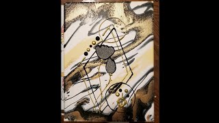 Naples Yellow, Black, White, and Pale Gold Puddle Pour Painting with HotGlue Embellishments