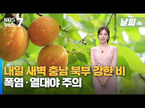 대전·세종·충남 내일 새벽 충남 북부 강한 <strong>비</strong>…폭염·열대야 주의 / KBS 뉴스7 <strong>대전</strong> 세종 충남 [날씨]-7월 21일 (화)
