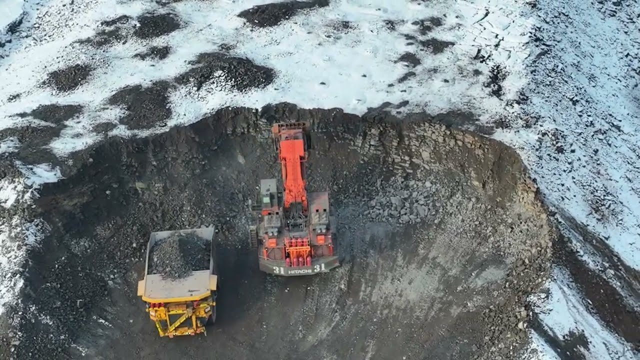 Mining in view of MN's Highway 53 Bridge over Rochleau Pit in Virginia the tallest in Minnesota.