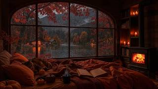 Quiet Autumn Night 🍁 Soft Piano Jazz, Rain on Window & Crackling Fireplace for Deep Sleep screenshot 4