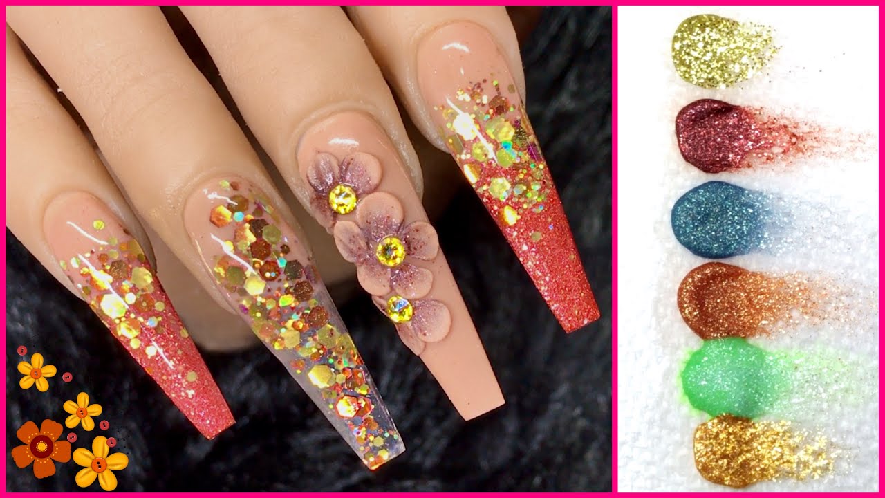 How To | Fall Nails | Acrylic Nails Tutorial | 3D Acrylic Flowers Nail ...