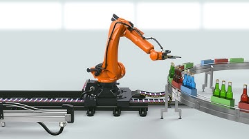 Robot arm placing bottles animated