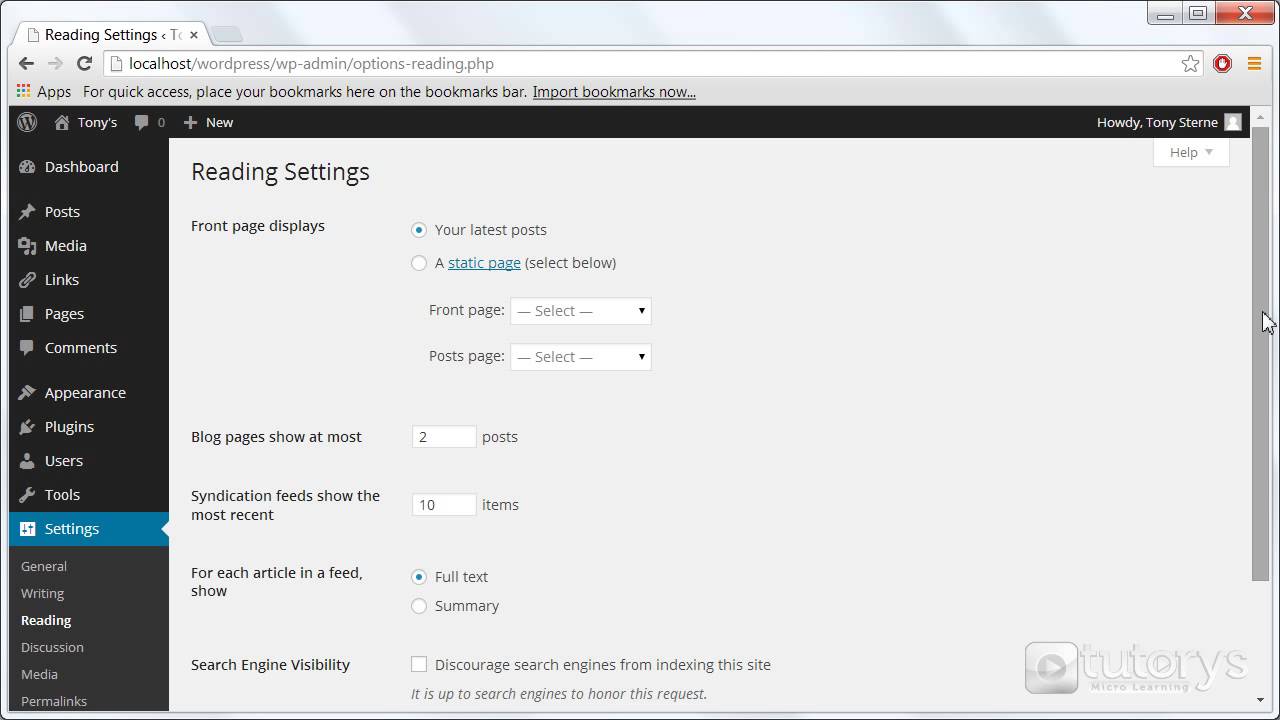 How to configure reading options with WordPress ? - YouTube