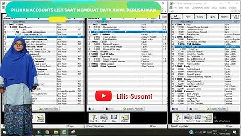 Beberapa Pilihan Account List saat membuat data awal pada Komputer Akuntansi Aplikasi MYOB