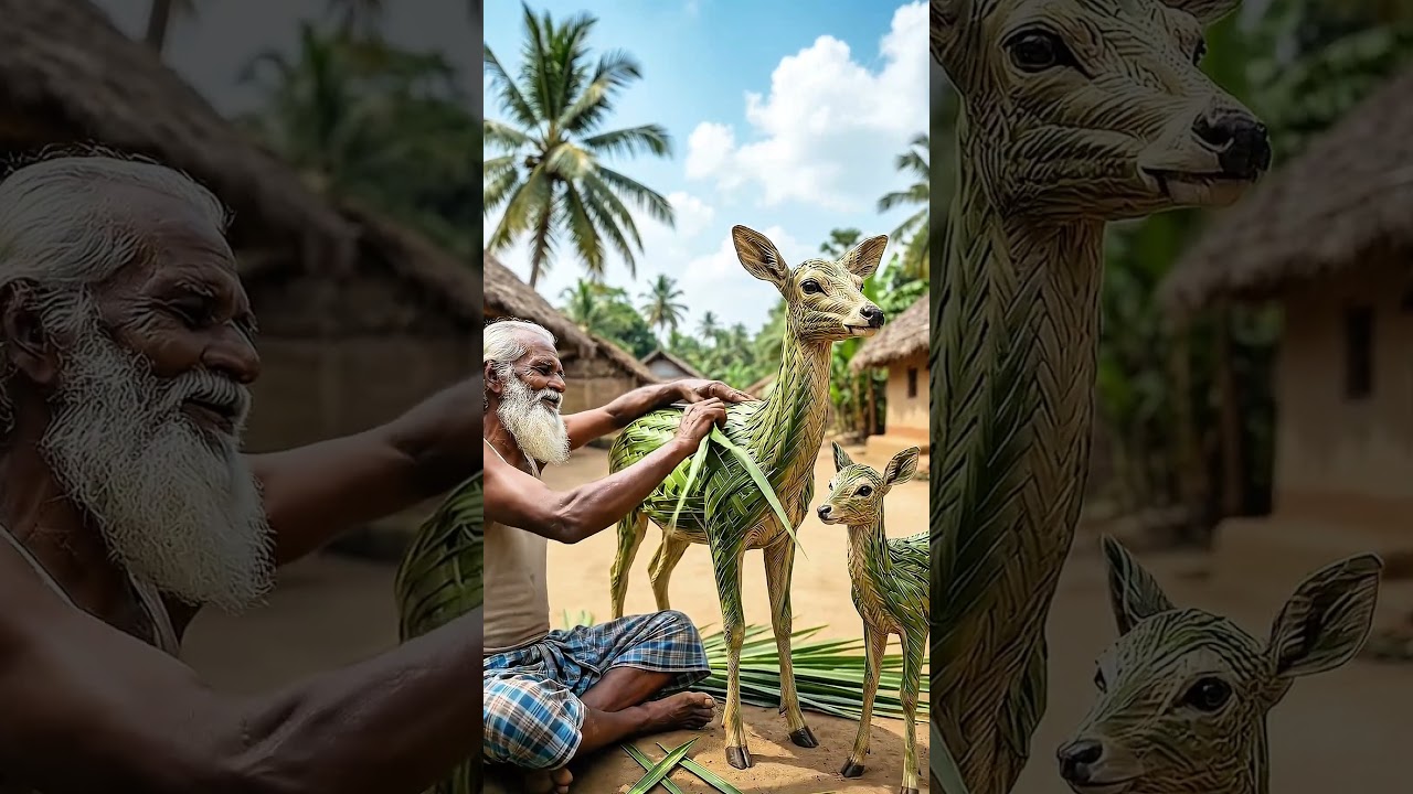 Deer and fawn made from palm leaves | mini woods toys | hand crafts |woods crafting 