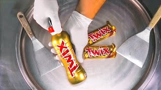 TWIX Ice Cream Rolls | fried Thailand rolled ice cream with TWIX Chocolate Bar | Satisfying ASMR