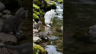 🐾 Kittens by the stream — their first fishing lesson from an owl! 🐟 #shorts