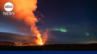 Northern Lights shine over volcano in Iceland in timelapse video